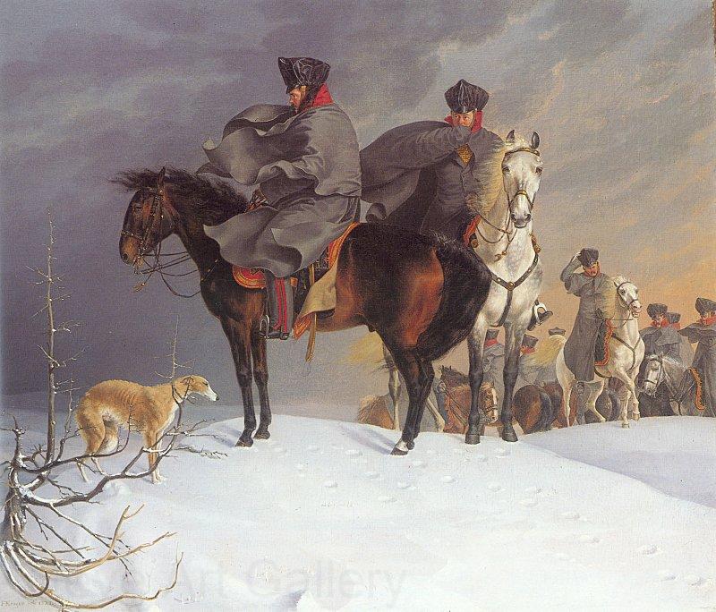 Franz Kruger Prussian Cavalry Outpost in the Snow Spain oil painting art